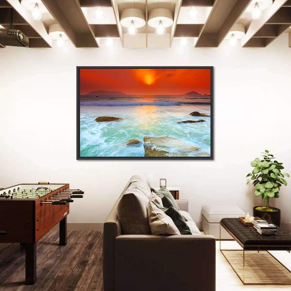 Sunrise Over The Sea Canvas Wall Art-1 Piece-Floating Frame-24" x 16"-Tiaracle