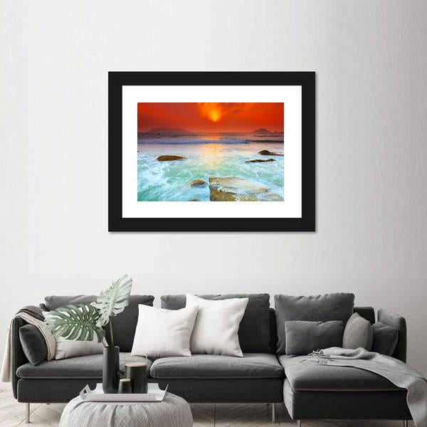 Sunrise Over The Sea Canvas Wall Art-1 Piece-Framed Print-20" x 16"-Tiaracle