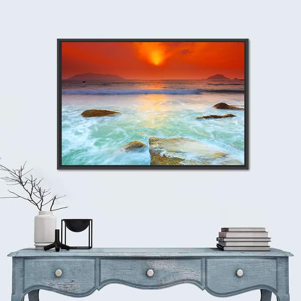 Sunrise Over The Sea Canvas Wall Art-5 Horizontal-Gallery Wrap-22" x 12"-Tiaracle