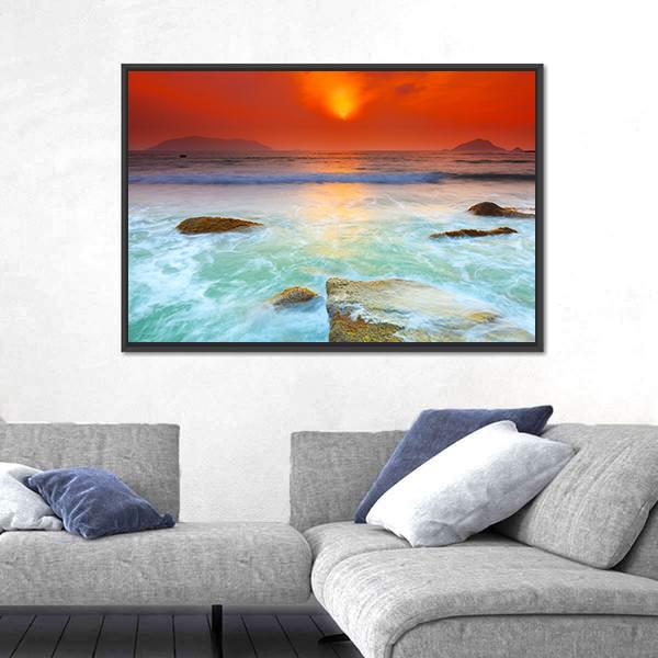 Sunrise Over The Sea Canvas Wall Art-5 Horizontal-Gallery Wrap-22" x 12"-Tiaracle