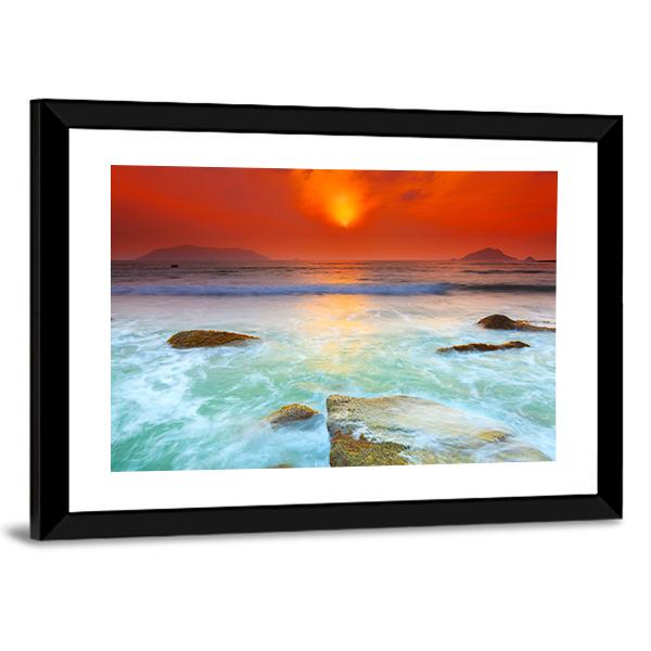 Sunrise Over The Sea Canvas Wall Art-5 Horizontal-Gallery Wrap-22" x 12"-Tiaracle