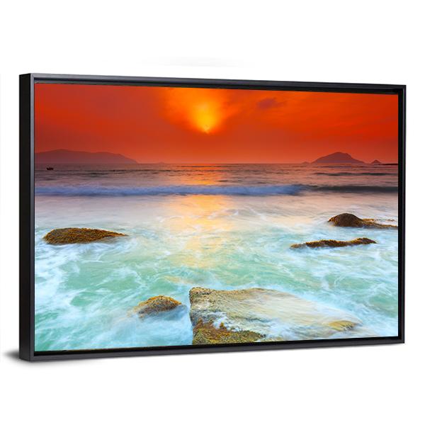 Sunrise Over The Sea Canvas Wall Art-5 Horizontal-Gallery Wrap-22" x 12"-Tiaracle