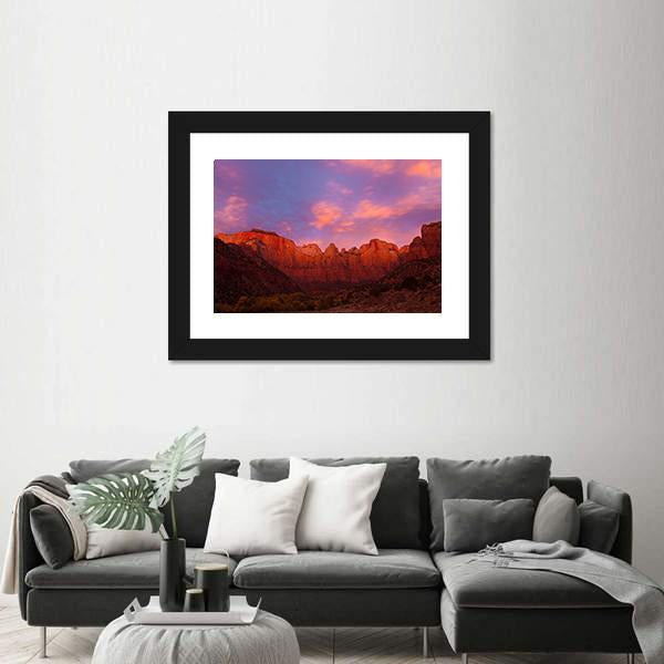 Sunrise Over The Towers Of Virgin Canvas Wall Art-1 Piece-Framed Print-20" x 16"-Tiaracle