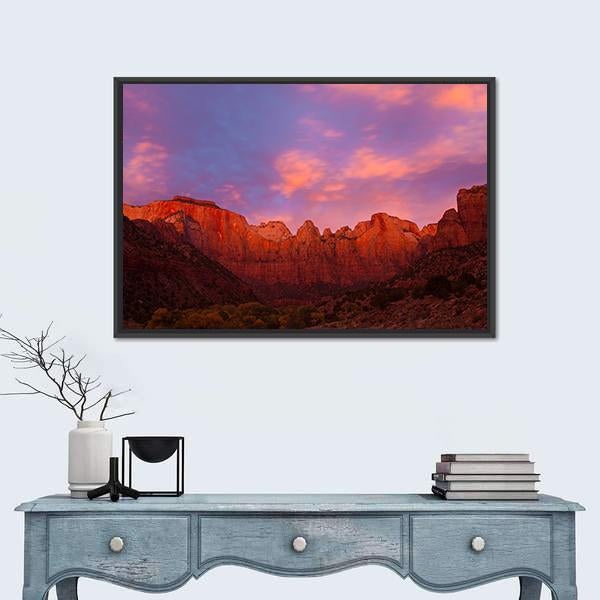 Sunrise Over The Towers Of Virgin Canvas Wall Art-5 Horizontal-Gallery Wrap-22" x 12"-Tiaracle