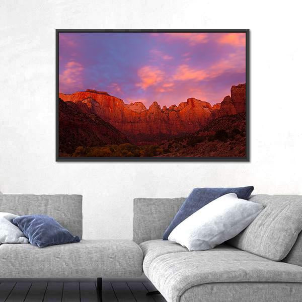 Sunrise Over The Towers Of Virgin Canvas Wall Art-5 Horizontal-Gallery Wrap-22" x 12"-Tiaracle