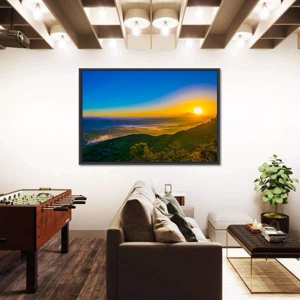 Sunrise Over Valley In Central Sicily Canvas Wall Art-1 Piece-Floating Frame-24" x 16"-Tiaracle
