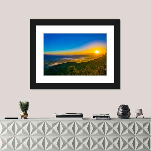 Sunrise Over Valley In Central Sicily Canvas Wall Art-1 Piece-Framed Print-20" x 16"-Tiaracle