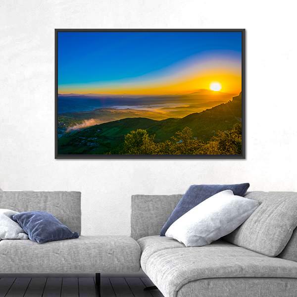 Sunrise Over Valley In Central Sicily Canvas Wall Art-3 Horizontal-Gallery Wrap-25" x 16"-Tiaracle