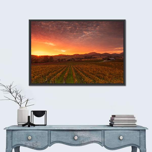 Sunrise Over Vineyards Of Napa Valley Canvas Wall Art-1 Piece-Floating Frame-24" x 16"-Tiaracle