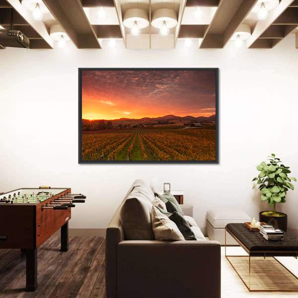 Sunrise Over Vineyards Of Napa Valley Canvas Wall Art-3 Horizontal-Gallery Wrap-25" x 16"-Tiaracle
