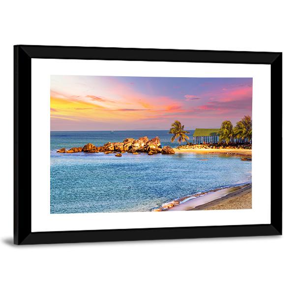 Sunrise Tropical Landscape Sea Canvas Wall Art-5 Horizontal-Gallery Wrap-22" x 12"-Tiaracle