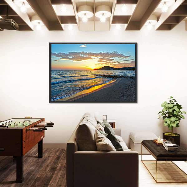 Sunrise View From Beach Canvas Wall Art-1 Piece-Floating Frame-36" x 24"-Tiaracle