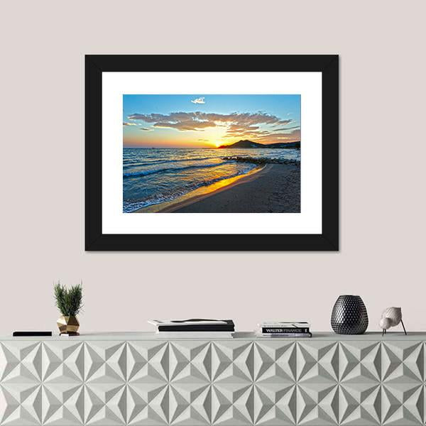 Sunrise View From Beach Canvas Wall Art-1 Piece-Framed Print-30" x 20"-Tiaracle