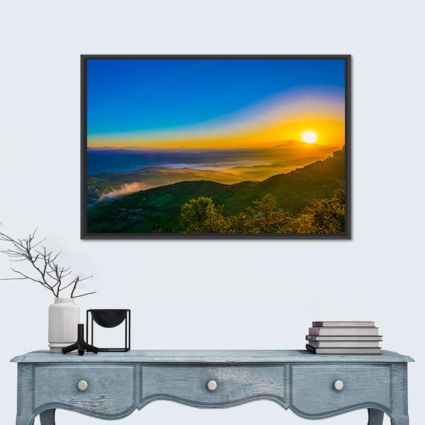 Sunrise View Of Valley Near Enna In Central Sicily Canvas Wall Art-1 Piece-Floating Frame-24" x 16"-Tiaracle