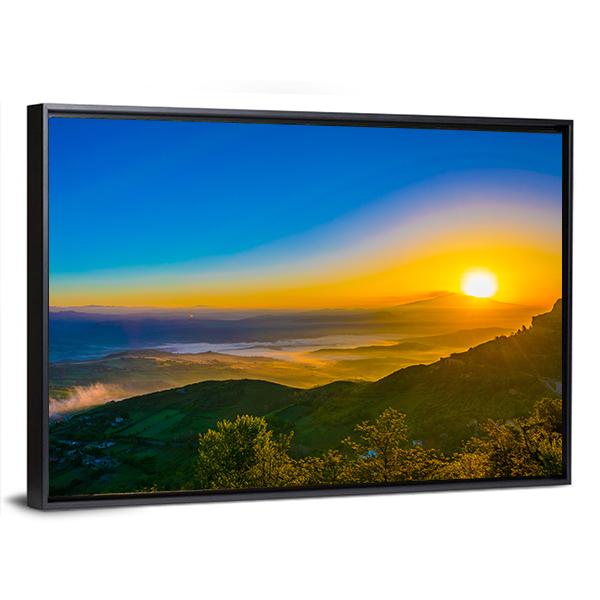 Sunrise View Of Valley Near Enna In Central Sicily Canvas Wall Art-3 Horizontal-Gallery Wrap-25" x 16"-Tiaracle