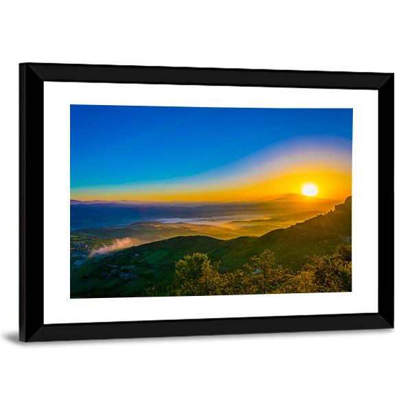 Sunrise View Of Valley Near Enna In Central Sicily Canvas Wall Art-3 Horizontal-Gallery Wrap-25" x 16"-Tiaracle