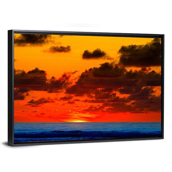 Sunrise With Bright Red Sky On Sea Canvas Wall Art-3 Horizontal-Gallery Wrap-25" x 16"-Tiaracle