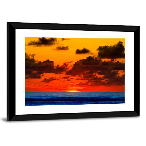 Sunrise With Bright Red Sky On Sea Canvas Wall Art - Tiaracle