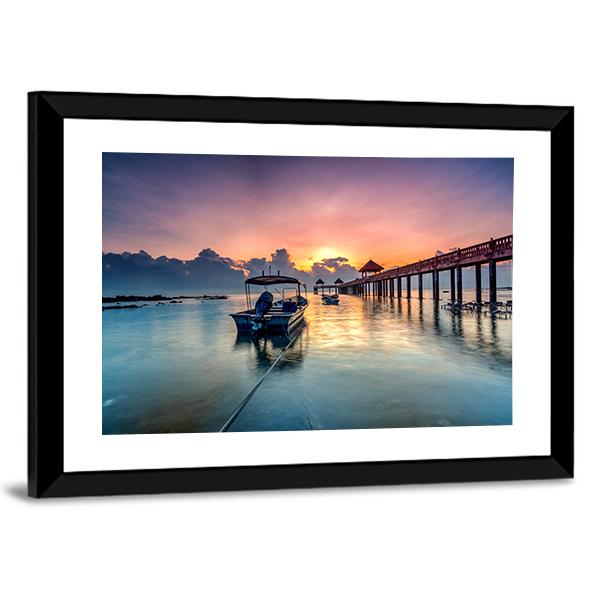 Sunrise With Stone Jetty Canvas Wall Art-5 Horizontal-Gallery Wrap-22" x 12"-Tiaracle
