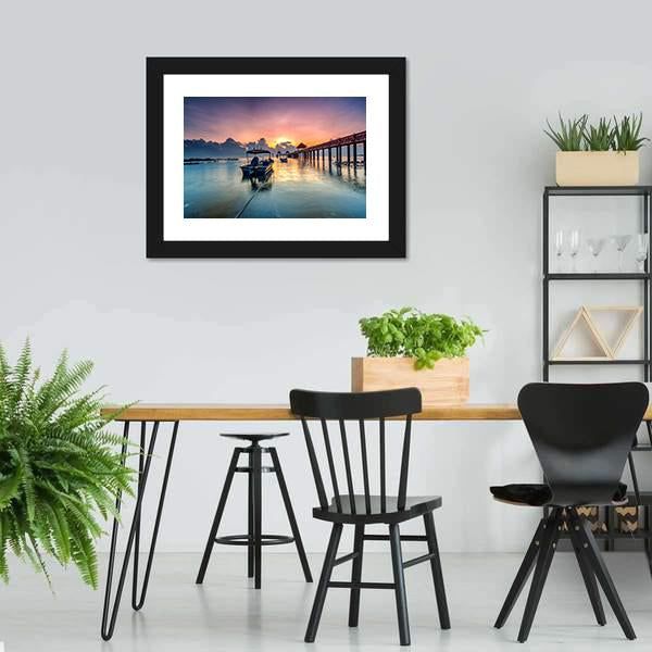 Sunrise With Stone Jetty Canvas Wall Art-5 Horizontal-Gallery Wrap-22" x 12"-Tiaracle