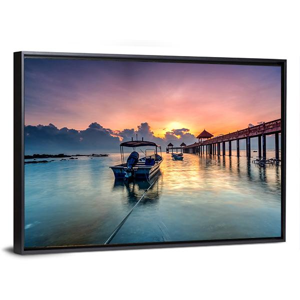Sunrise With Stone Jetty Canvas Wall Art-5 Horizontal-Gallery Wrap-22" x 12"-Tiaracle