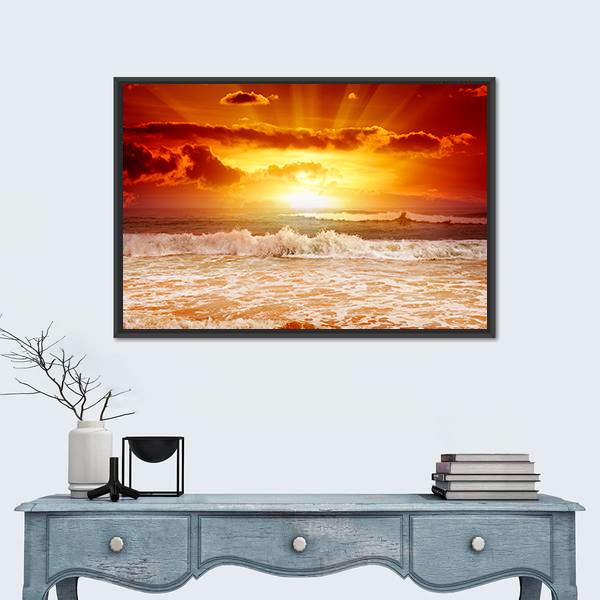 Sunset Above The Sea Canvas Wall Art-5 Horizontal-Gallery Wrap-22" x 12"-Tiaracle