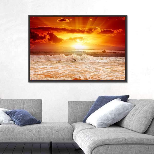 Sunset Above The Sea Canvas Wall Art-5 Horizontal-Gallery Wrap-22" x 12"-Tiaracle
