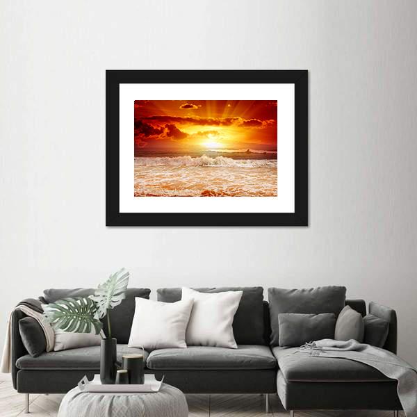 Sunset Above The Sea Canvas Wall Art-5 Horizontal-Gallery Wrap-22" x 12"-Tiaracle