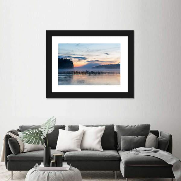 Sunset And Fog Over Lake In Finland Canvas Wall Art-3 Horizontal-Gallery Wrap-25" x 16"-Tiaracle