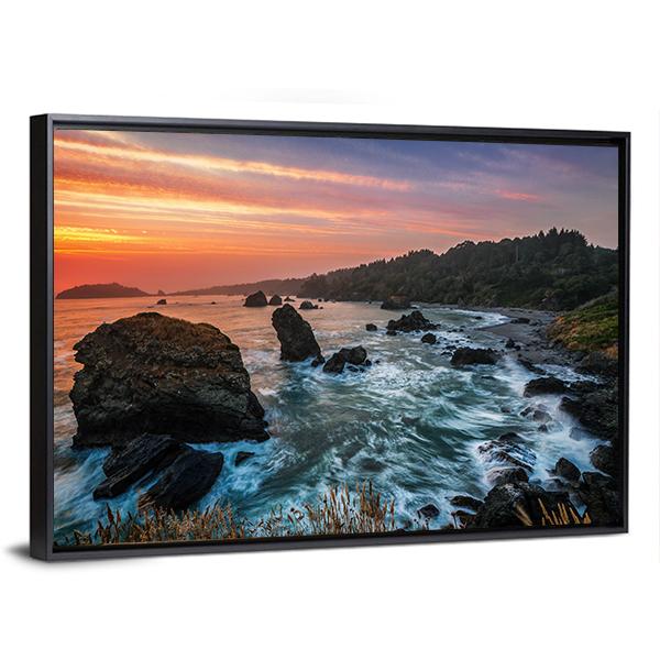 Sunset At A Rocky Beach Canvas Wall Art-3 Horizontal-Gallery Wrap-25" x 16"-Tiaracle
