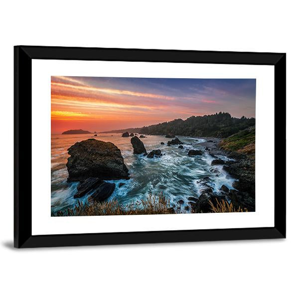 Sunset At A Rocky Beach Canvas Wall Art-5 Horizontal-Gallery Wrap-22" x 12"-Tiaracle