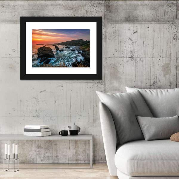 Sunset At A Rocky Beach Canvas Wall Art-3 Horizontal-Gallery Wrap-25" x 16"-Tiaracle