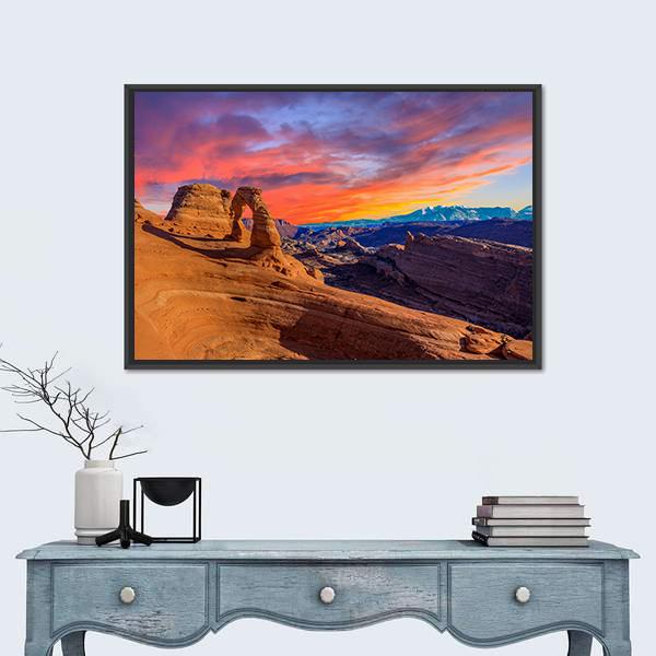 Sunset At Arches National Park In Utah Canvas Wall Art-1 Piece-Floating Frame-36" x 24"-Tiaracle
