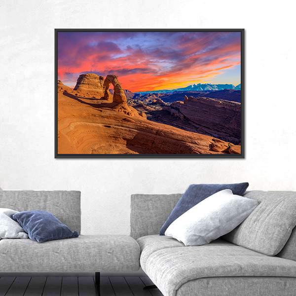 Sunset At Arches National Park In Utah Canvas Wall Art-5 Horizontal-Gallery Wrap-22" x 12"-Tiaracle
