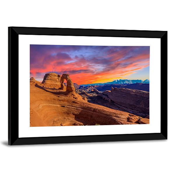 Sunset At Arches National Park In Utah Canvas Wall Art-5 Horizontal-Gallery Wrap-22" x 12"-Tiaracle