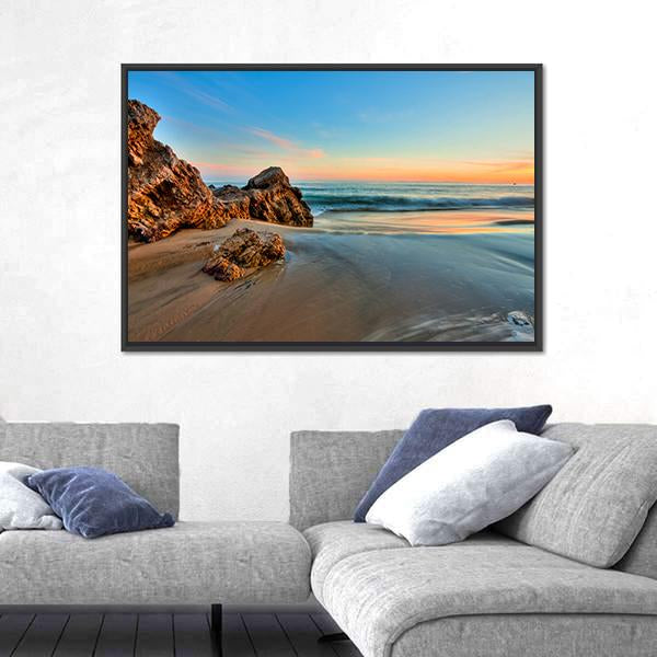Sunset At California Beach Canvas Wall Art-5 Horizontal-Gallery Wrap-22" x 12"-Tiaracle