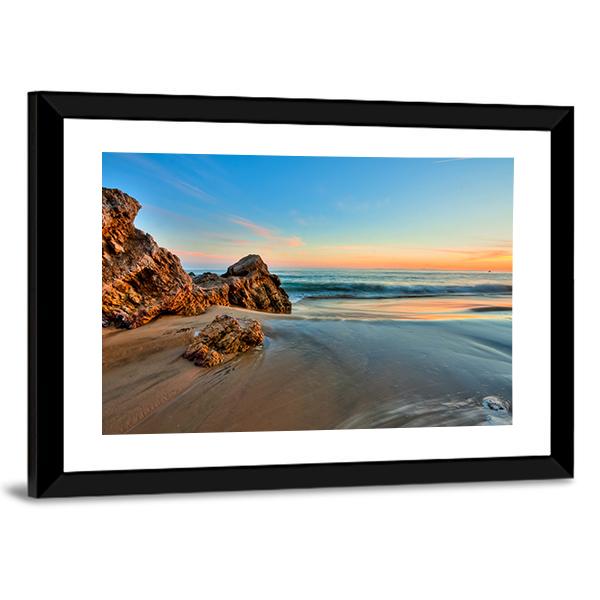 Sunset At California Beach Canvas Wall Art-5 Horizontal-Gallery Wrap-22" x 12"-Tiaracle