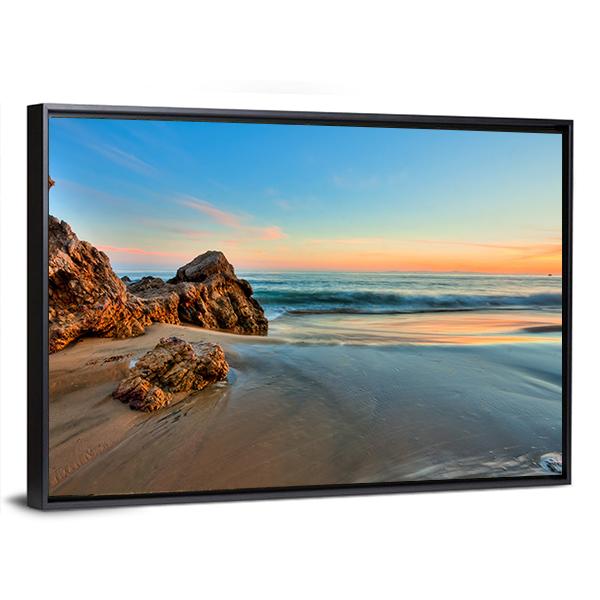 Sunset At California Beach Canvas Wall Art-5 Horizontal-Gallery Wrap-22" x 12"-Tiaracle