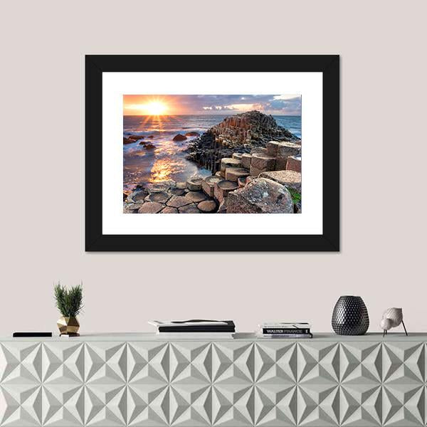 Sunset At Giant s Causeway In North Antrim Canvas Wall Art-1 Piece-Framed Print-20" x 16"-Tiaracle