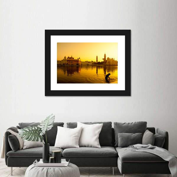 Sunset At Golden Temple In India Canvas Wall Art-5 Horizontal-Gallery Wrap-22" x 12"-Tiaracle