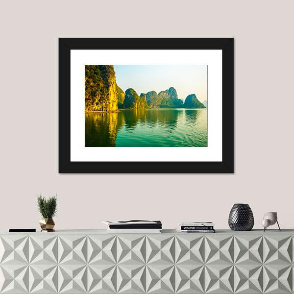Sunset At Halong Bay In Vietnam Canvas Wall Art-1 Piece-Framed Print-20" x 16"-Tiaracle
