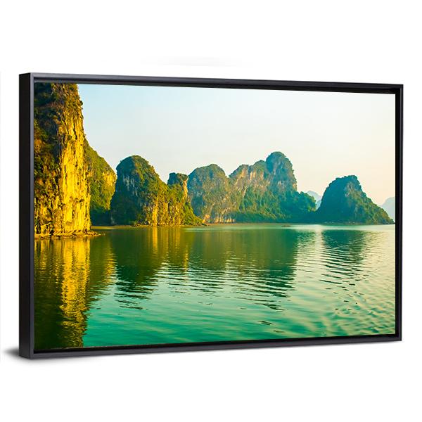 Sunset At Halong Bay In Vietnam Canvas Wall Art-3 Horizontal-Gallery Wrap-25" x 16"-Tiaracle