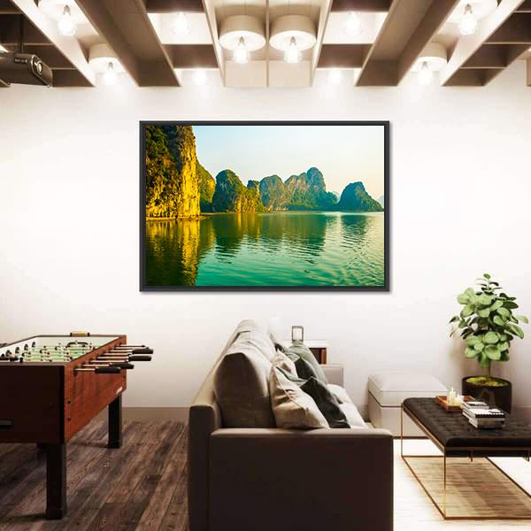 Sunset At Halong Bay In Vietnam Canvas Wall Art-3 Horizontal-Gallery Wrap-25" x 16"-Tiaracle