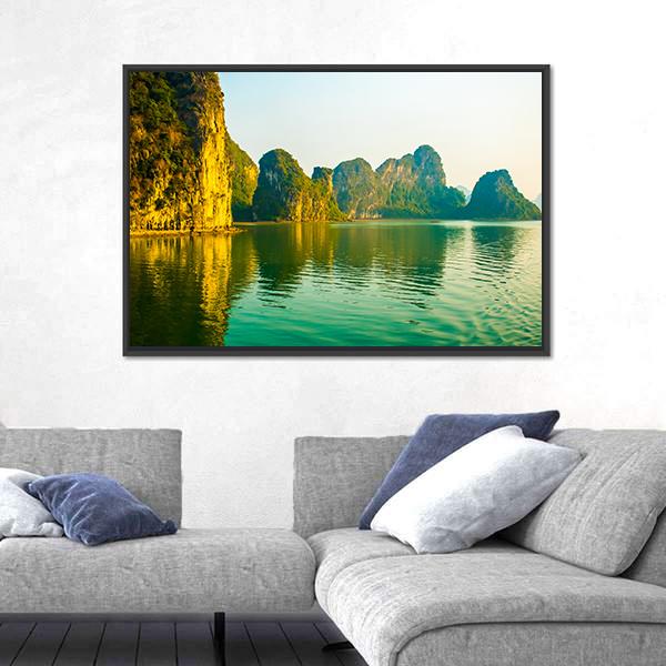 Sunset At Halong Bay In Vietnam Canvas Wall Art-3 Horizontal-Gallery Wrap-25" x 16"-Tiaracle