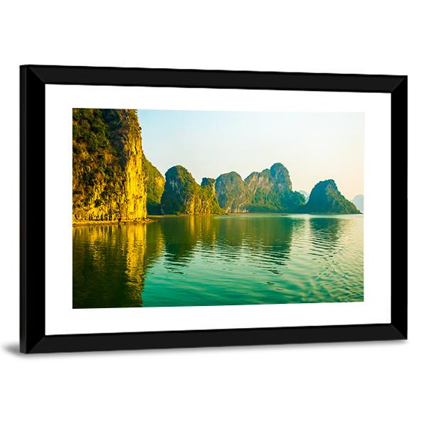Sunset At Halong Bay In Vietnam Canvas Wall Art-3 Horizontal-Gallery Wrap-25" x 16"-Tiaracle