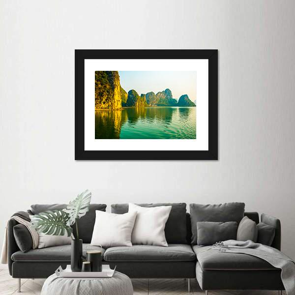 Sunset At Halong Bay In Vietnam Canvas Wall Art-3 Horizontal-Gallery Wrap-25" x 16"-Tiaracle