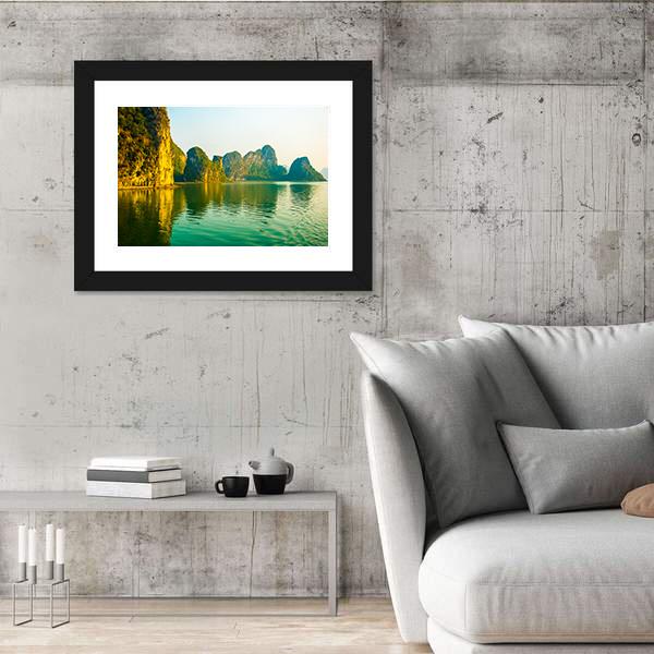 Sunset At Halong Bay In Vietnam Canvas Wall Art-3 Horizontal-Gallery Wrap-25" x 16"-Tiaracle