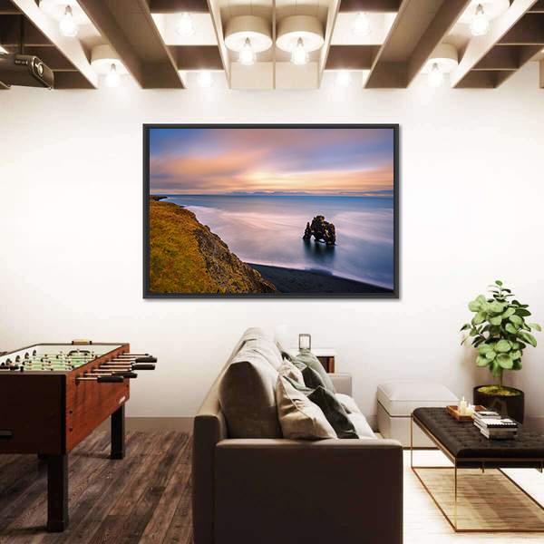 Sunset At Hvitserkur Basalt Stack In Northern Iceland Canvas Wall Art-3 Horizontal-Gallery Wrap-25" x 16"-Tiaracle