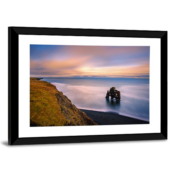 Sunset At Hvitserkur Basalt Stack In Northern Iceland Canvas Wall Art-5 Horizontal-Gallery Wrap-22" x 12"-Tiaracle