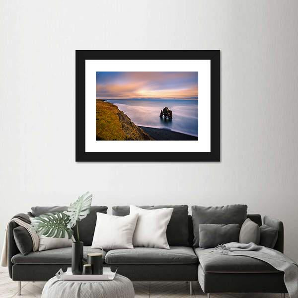Sunset At Hvitserkur Basalt Stack In Northern Iceland Canvas Wall Art-5 Horizontal-Gallery Wrap-22" x 12"-Tiaracle